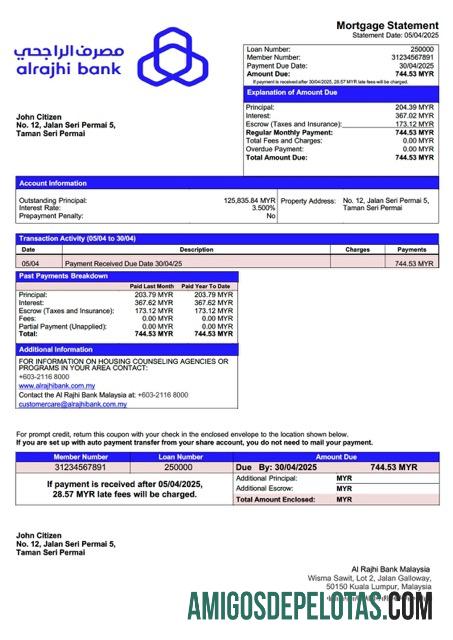 realista Malaysia Al Rajhi Bank Malaysia Declaração de hipoteca Word e modelo PDF
